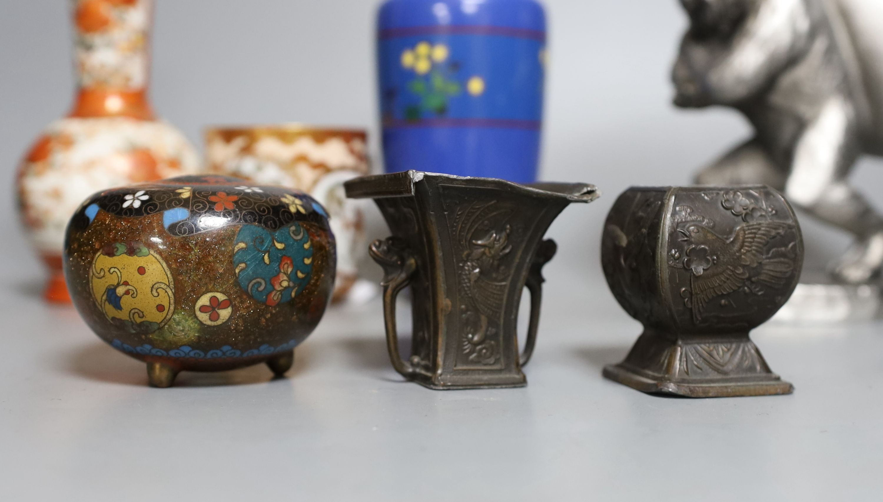 A selection of Japanese ceramics, bronzes and cloisonné enamel wares - some Meiji period